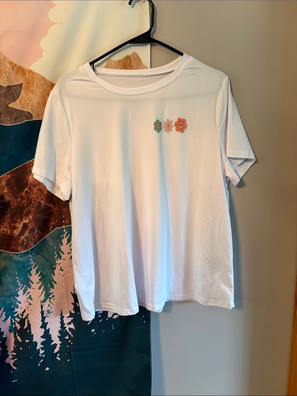 SHEIN White Short Sleeve Tee with Small Floral Chest Print
